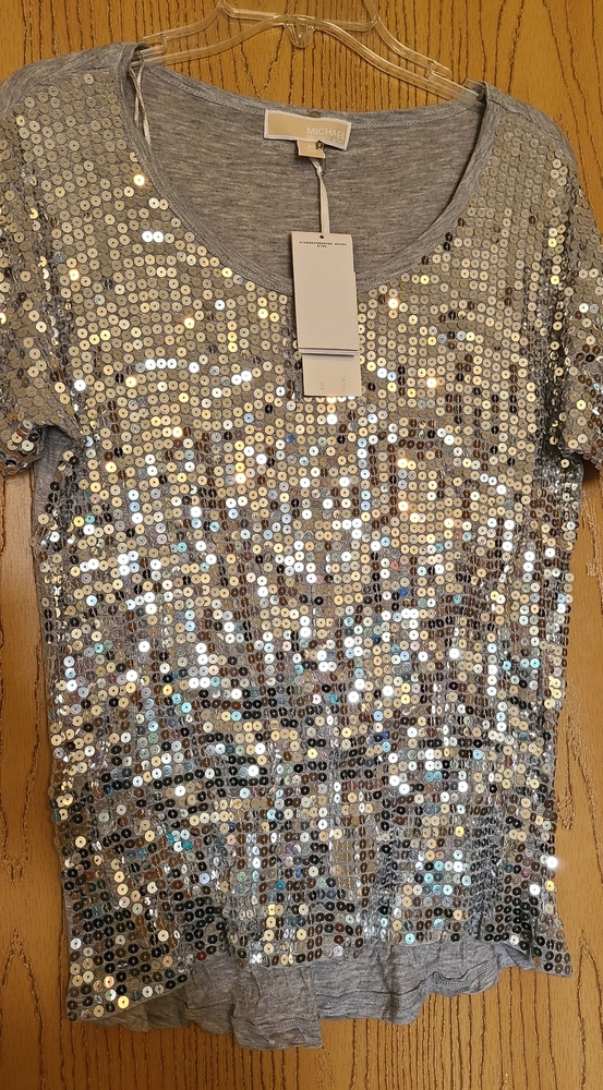 NWT Michael Kors gray sequins tshirt